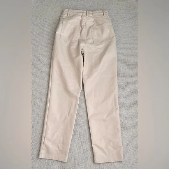 Aritzia Wilfred Cream Leather Straight Leg Pants Size 8 - Picture 7 of 8